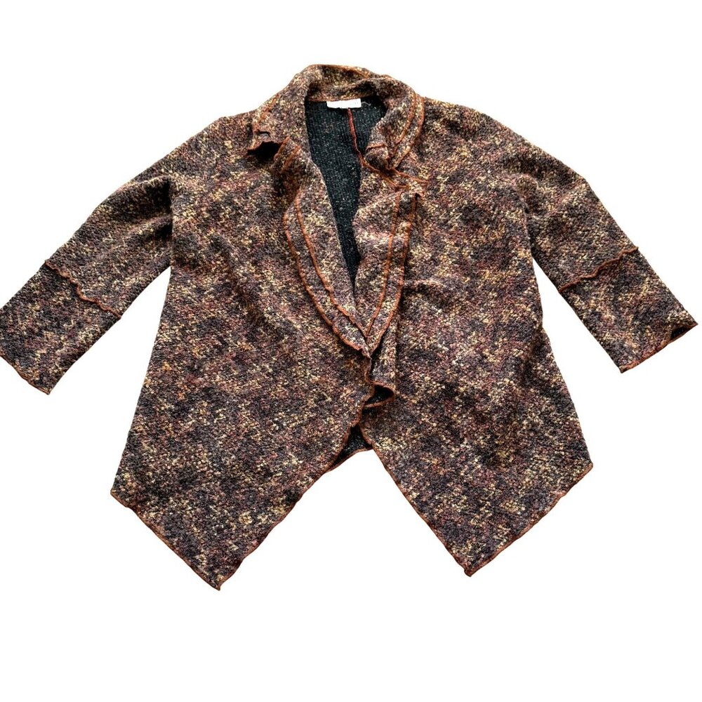 Brooke Chapman Wool Blend Shawl Collar Open Front Cardigan Sweater Women Brown S